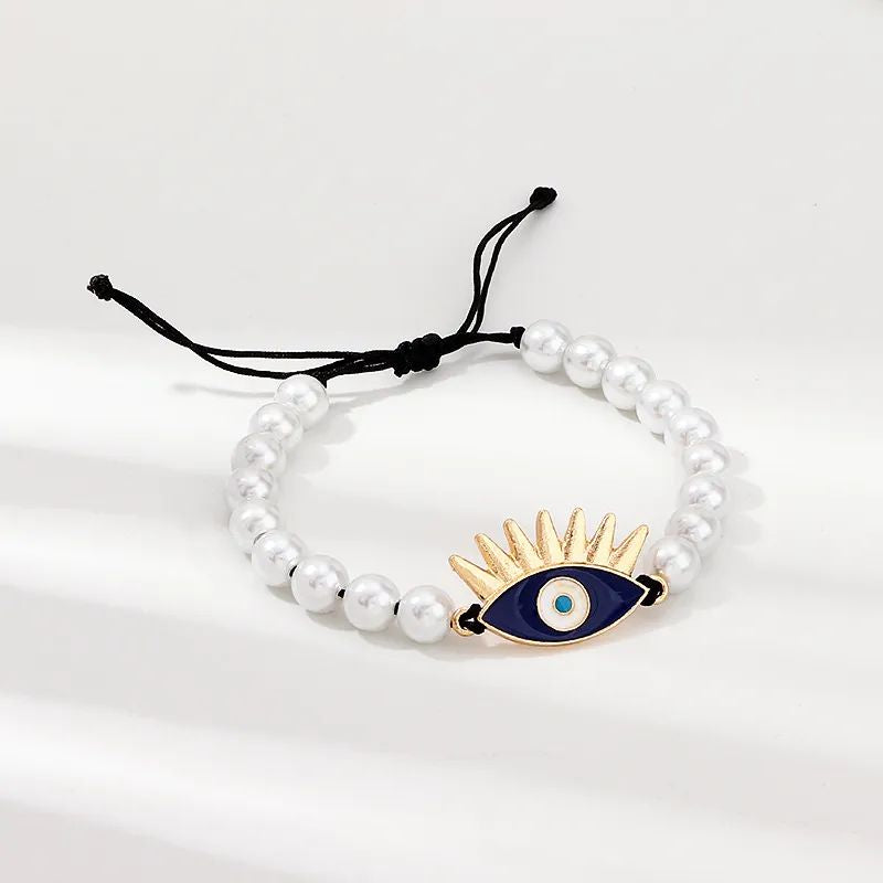 Pearl Evil Eye Bracelet: Vintage Turkish Jewelry, Adjustable Rope - Shop N Save
