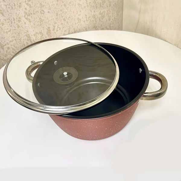 Premium Aluminum Cooking Pot: Non-Stick, Glass Lid, 26 cm - Shop N Save