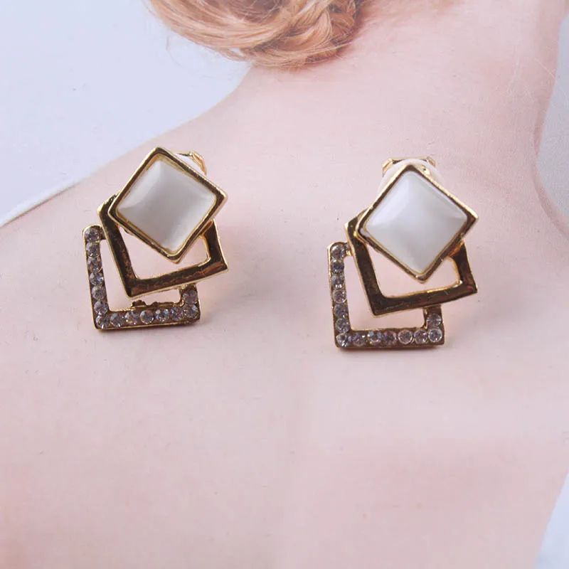 JIOFREE Square Rhinestone Clip-on Earrings - Fashion Jewelry - Shop N Save