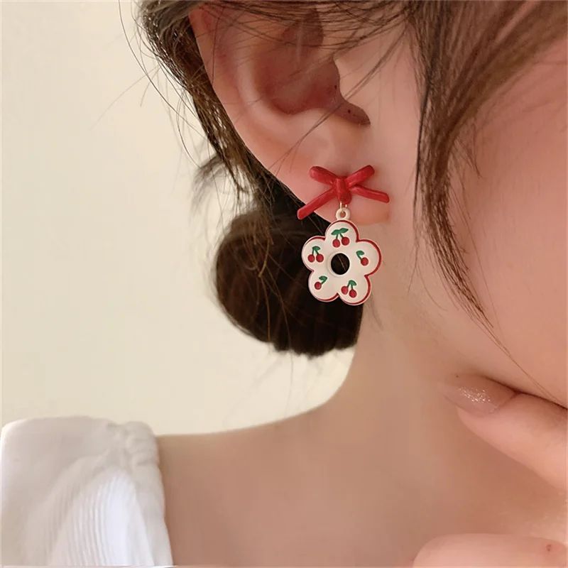 Cherry Bow Donut Earrings: New Fashion for Women, Stylish Statement - Shop N Save