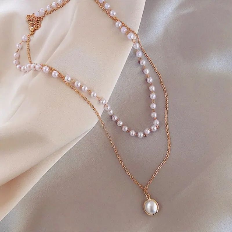 Gold Alloy Double-Beaded Clavicle Chain - Fashion Jewelry Trend - Shop N Save