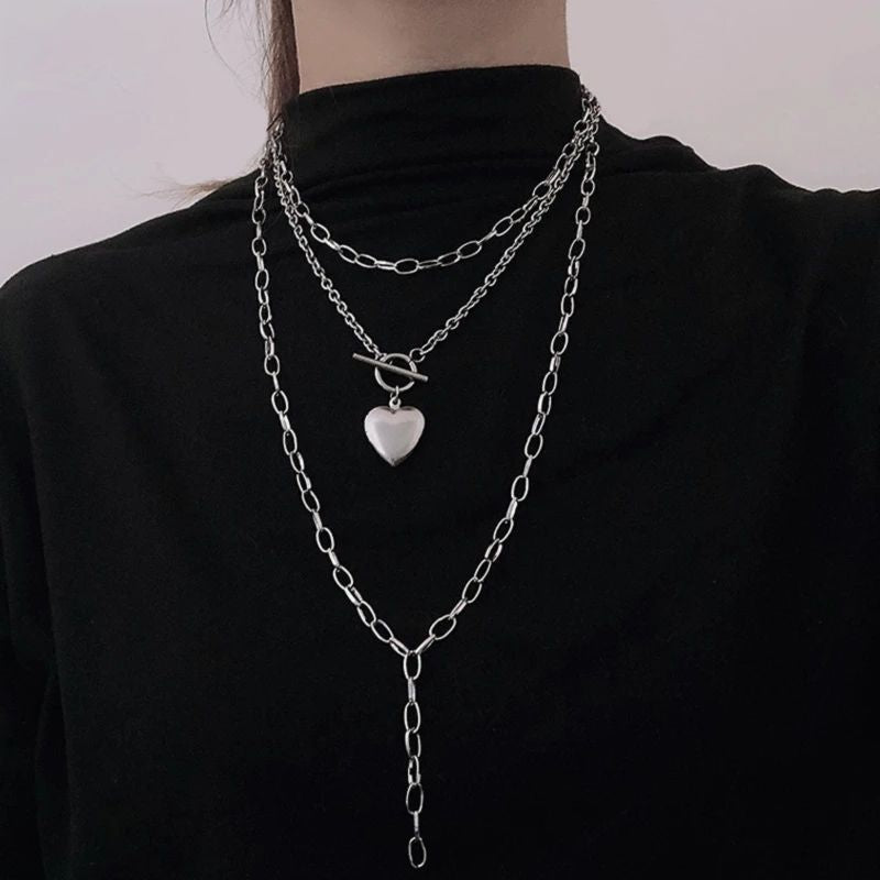 Harajuku Gothic Heart Lock Necklace - Grunge Metal Unisex Jewelry - Shop N Save