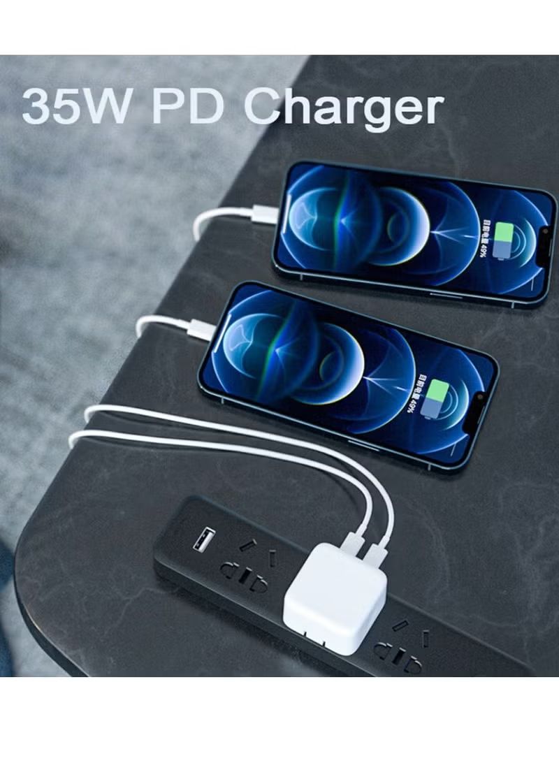 35W iPhone 14 Fast Charger Dual Port + Cable - White, Quick Charging
