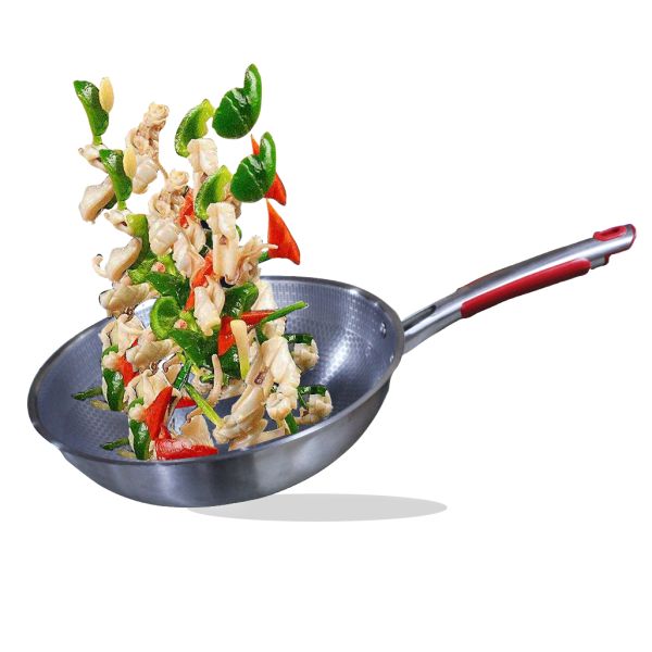 Nonstick Stainless Wok: 32cm, Honeycomb Design, Silver Shade - Shop N Save