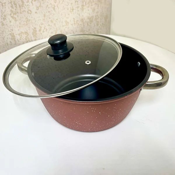 Premium Aluminum Cooking Pot: Non-Stick, Glass Lid, 26 cm - Shop N Save