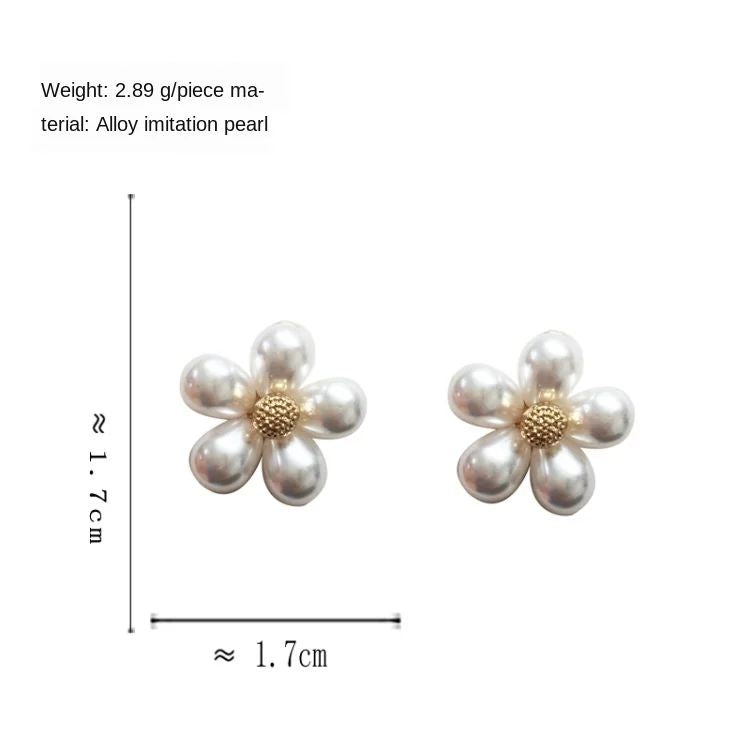 Korean Pearl Clip-On Earrings: Daisy Flower Design, No Piercing - Shop N Save