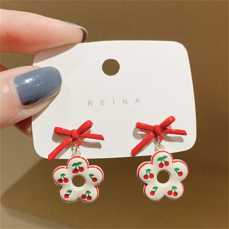 Cherry Bow Donut Earrings: New Fashion for Women, Stylish Statement - Shop N Save