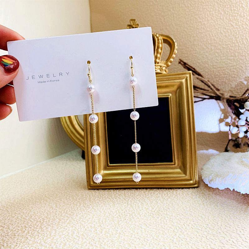 Pearl Tassel Earrings - 2023 Fashion, Korean Style, Long Ear Wire - Shop N Save