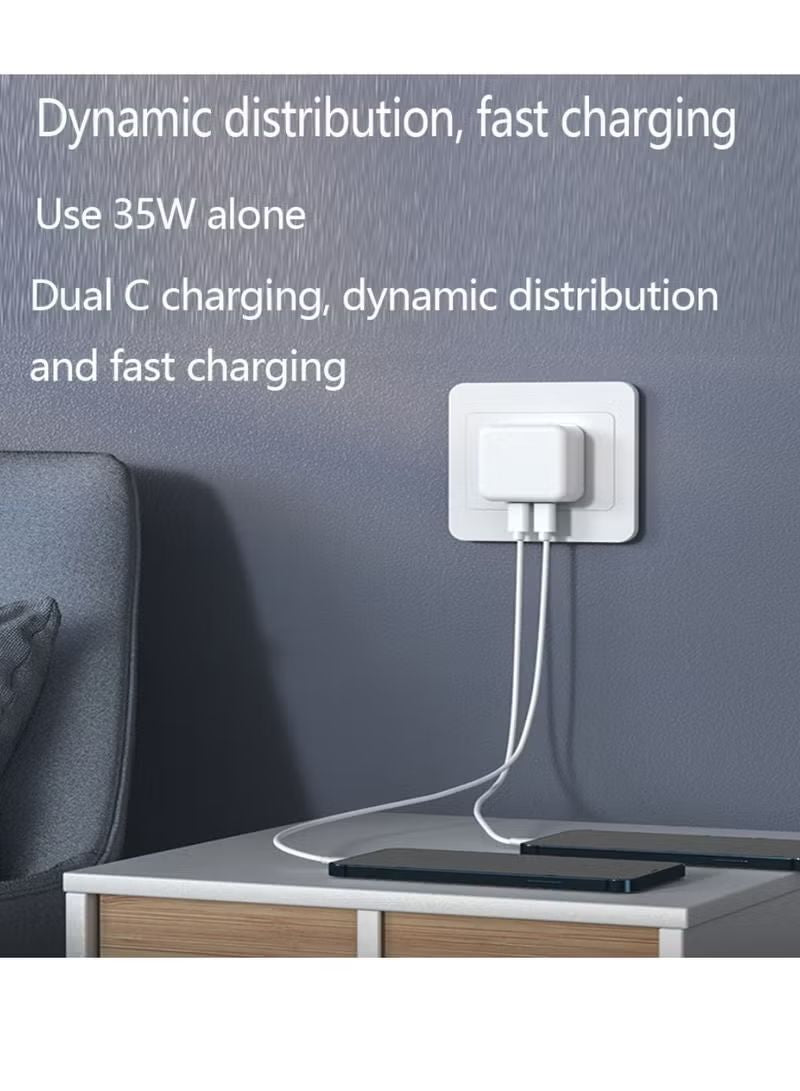 35W iPhone 14 Fast Charger Dual Port + Cable - White, Quick Charging