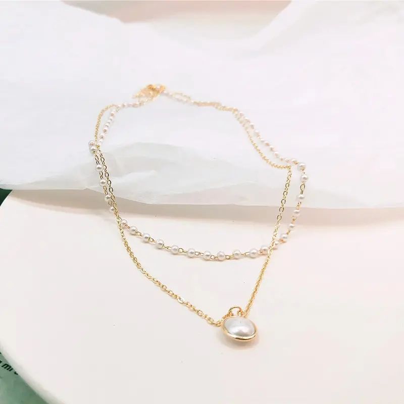 Gold Alloy Double-Beaded Clavicle Chain - Fashion Jewelry Trend - Shop N Save