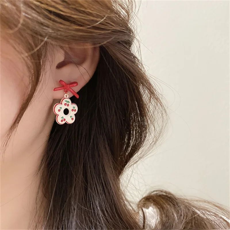 Cherry Bow Donut Earrings: New Fashion for Women, Stylish Statement - Shop N Save