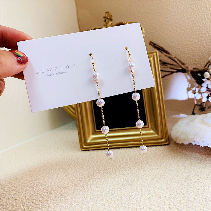 Pearl Tassel Earrings - 2023 Fashion, Korean Style, Long Ear Wire - Shop N Save