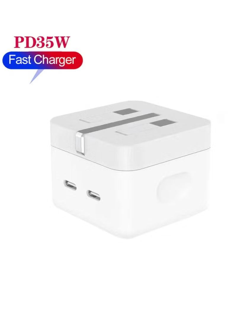 35W iPhone 14 Fast Charger Dual Port + Cable - White, Quick Charging