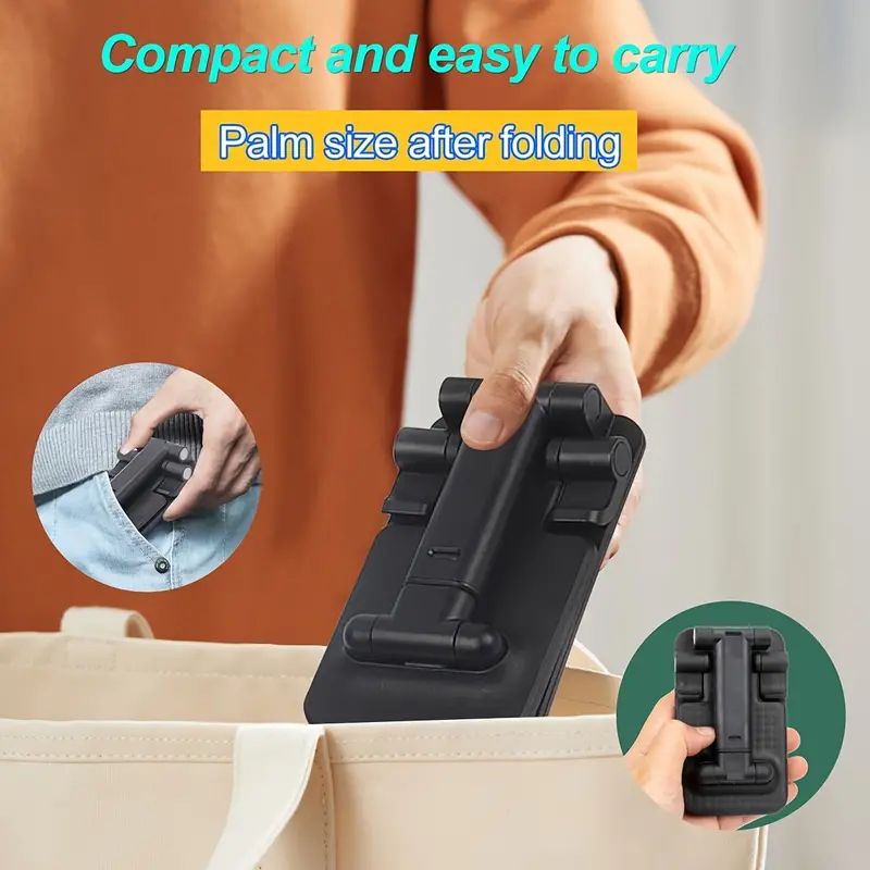 Adjustable Desk Phone Stand: Foldable, Portable, Desktop Compatible - Shop N Save