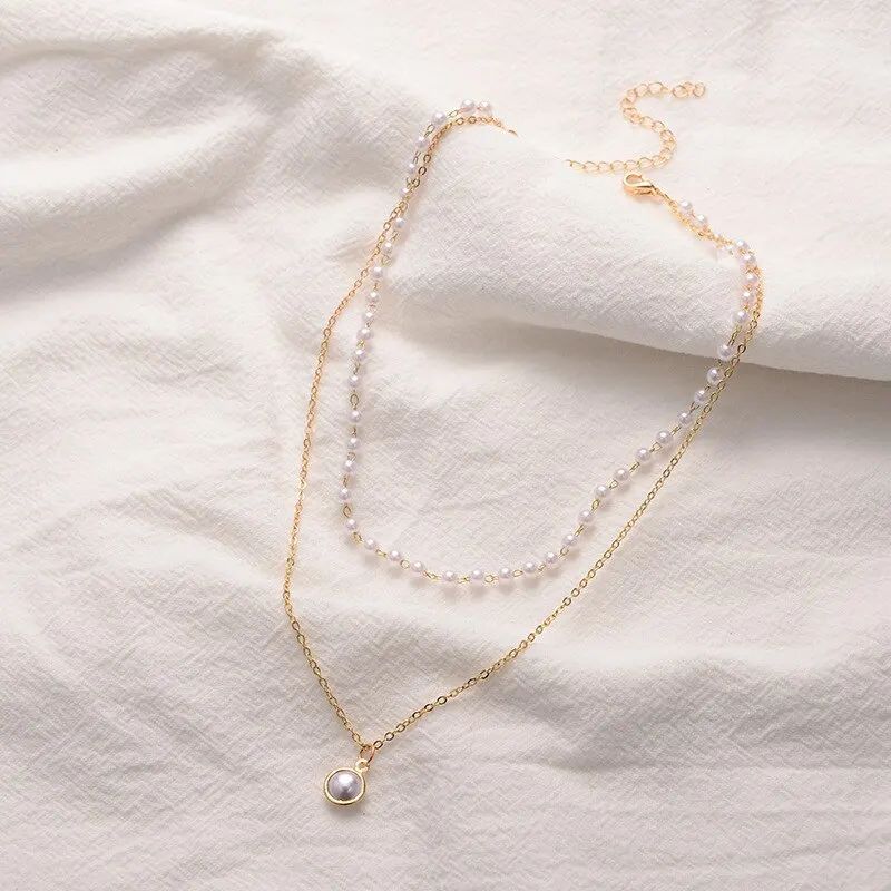 Gold Alloy Double-Beaded Clavicle Chain - Fashion Jewelry Trend - Shop N Save