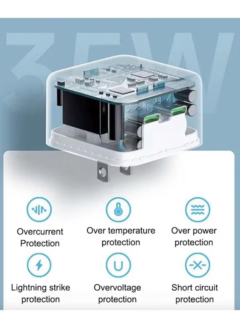 35W iPhone 14 Fast Charger Dual Port + Cable - White, Quick Charging