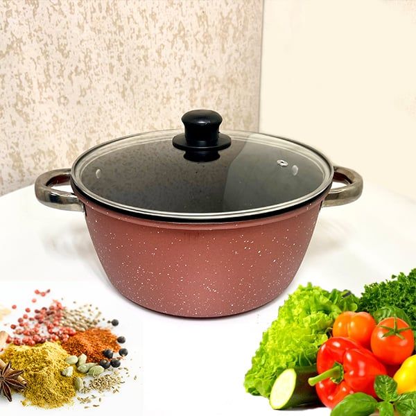 Premium Aluminum Cooking Pot: Non-Stick, Glass Lid, 26 cm - Shop N Save