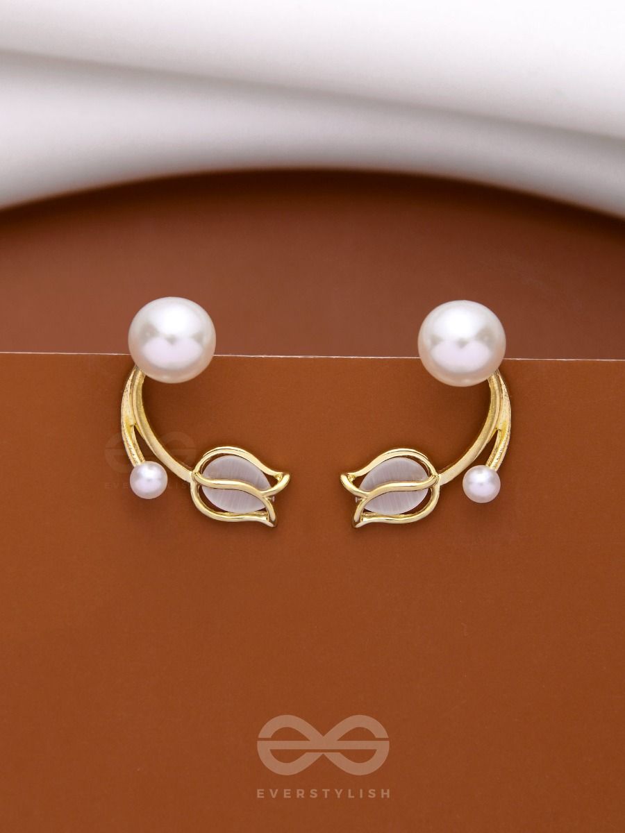 Golden Pearl Studs: White Tulip Elegance, Chic and Minimalist - Shop N Save