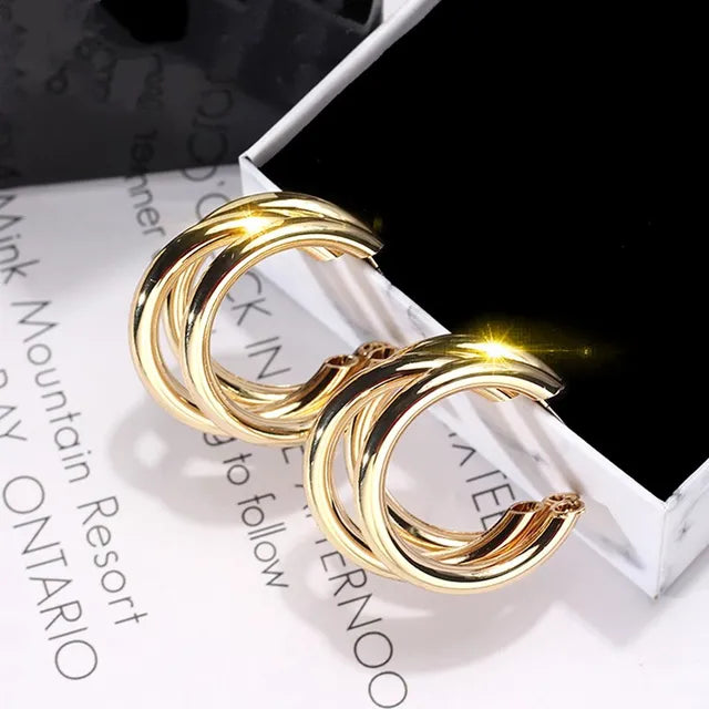 Gold Hoop Earrings - Exaggerated Three Circles Fashion Jewelry - Shop N Save