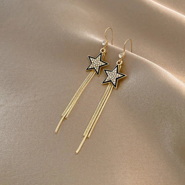 Korean Gold Tassel Earrings: Crystal Butterfly Heart Star Dangle Jewelry - Shop N Save