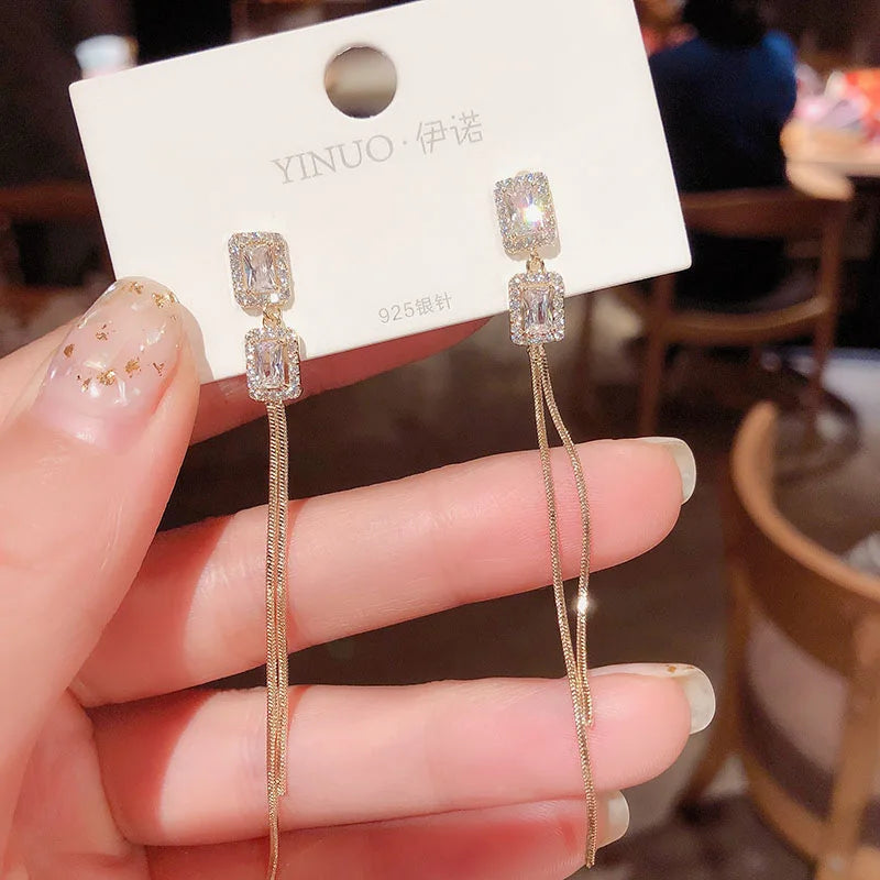 Zircon Tassel Earrings: Delicate, Trendy, Long Chain