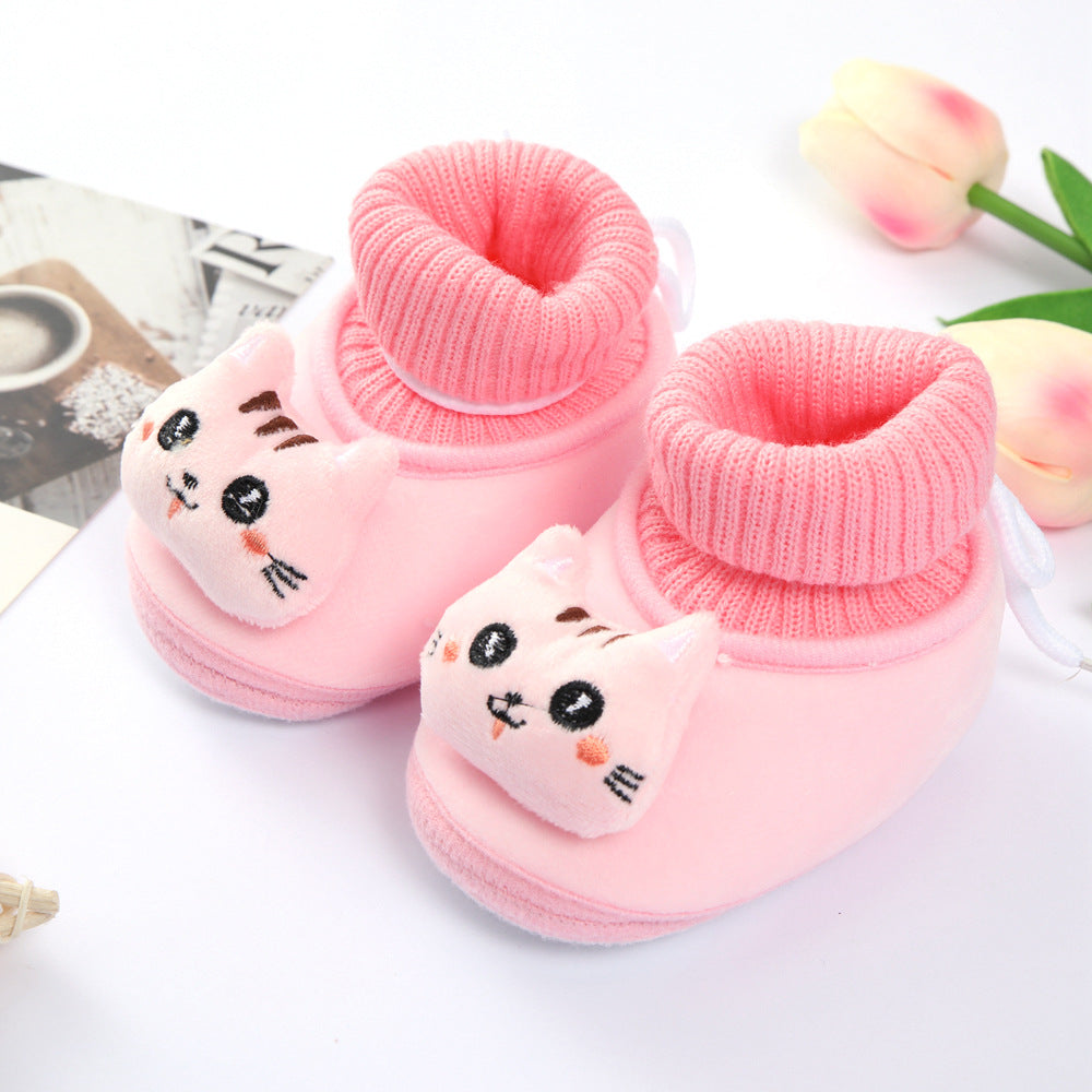 Soft Bottom New Born Knitted Cartoon Socks Shoes - Pink - Shop N Save