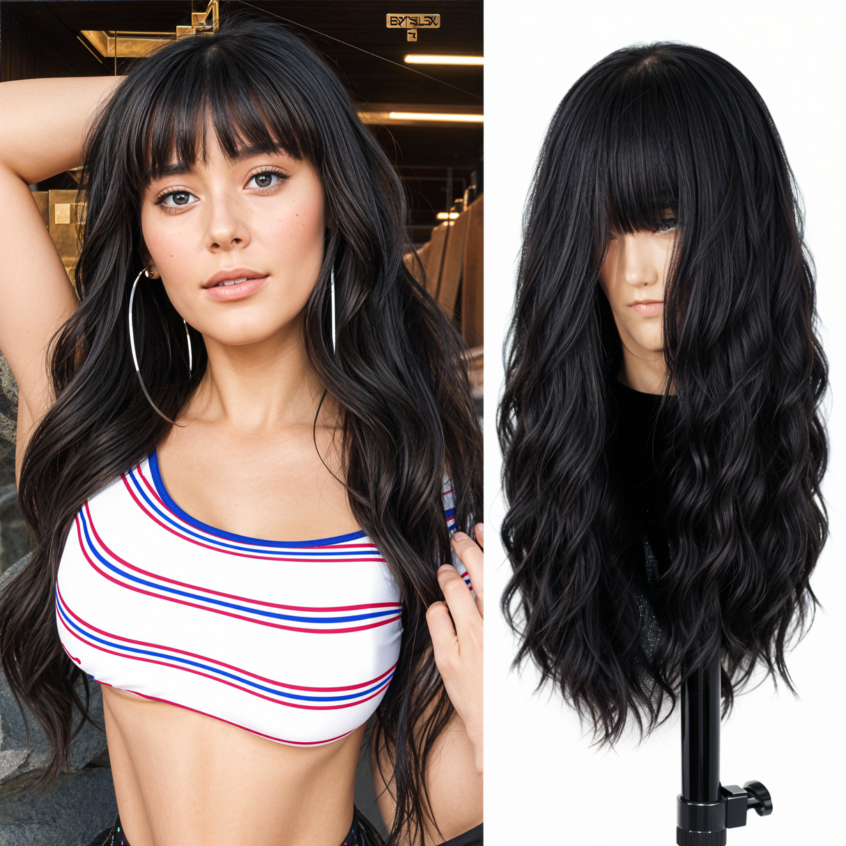 Long Hair Air Bangs Set: High-Temperature Silk Wool Rolls, Wavy Style