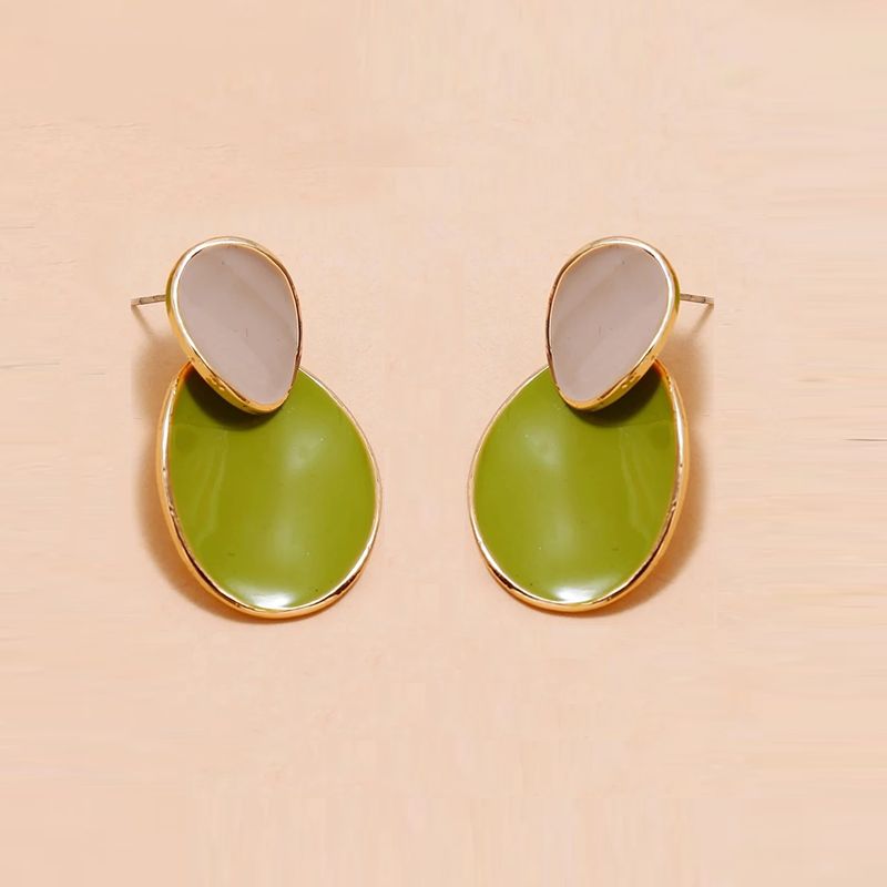 Green & Beige Color Block Drop Earrings: Chic Statement Jewelry - Shop N Save