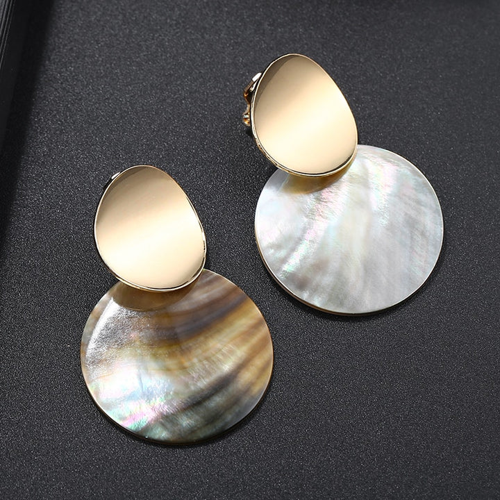 Natural Round Shell Clip-On Earrings - Timeless Nature-Inspired Chic - Shop N Save