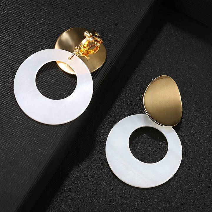 Natural Round Shell Clip-On Earrings - Versatile Beachy Elegance - Shop N Save