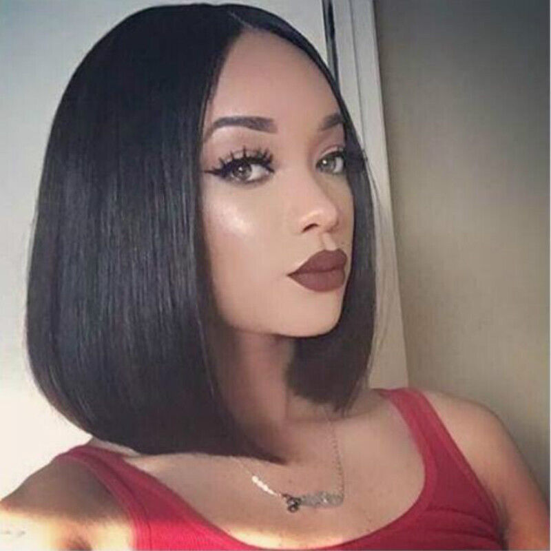 Women's short straight hair short BOBO mid-part breathable chemical fiber headgear