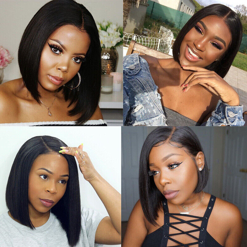 Women's short straight hair short BOBO mid-part breathable chemical fiber headgear