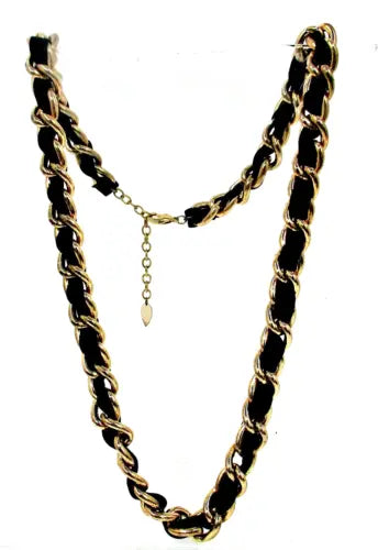 Black Ribbon & Gold Chunky Chain Necklace: Creek Signed Design - Shop N Save
