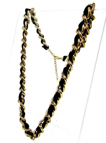 Black Ribbon & Gold Chunky Chain Necklace: Creek Signed Design - Shop N Save