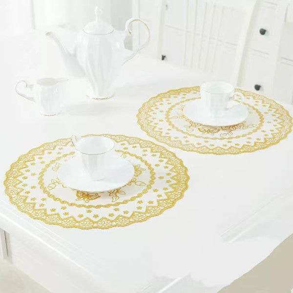 Round Insulation Non Slip Vinyl Decorative Table Mini Mat 30 CM - Golden - Shop N Save