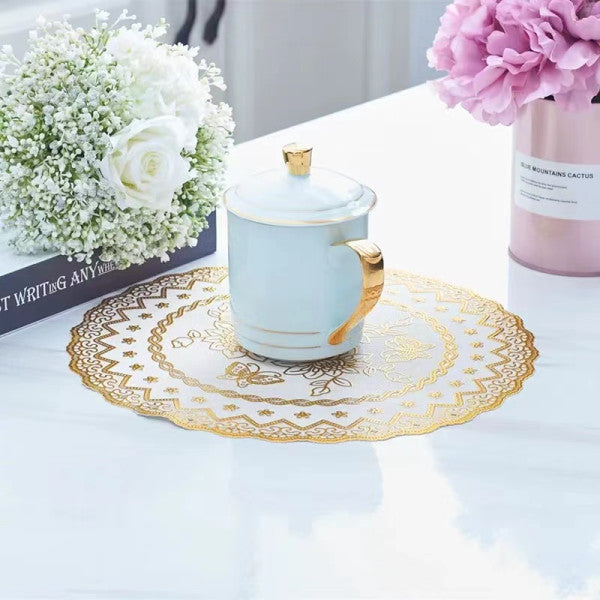 Round Insulation Non Slip Vinyl Decorative Table Mini Mat 30 CM - Golden - Shop N Save