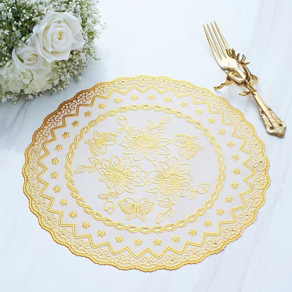 Round Insulation Non Slip Vinyl Decorative Table Mini Mat 30 CM - Golden - Shop N Save
