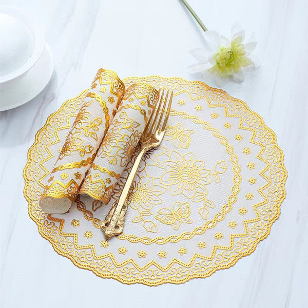Round Insulation Non Slip Vinyl Decorative Table Mini Mat 30 CM - Golden - Shop N Save