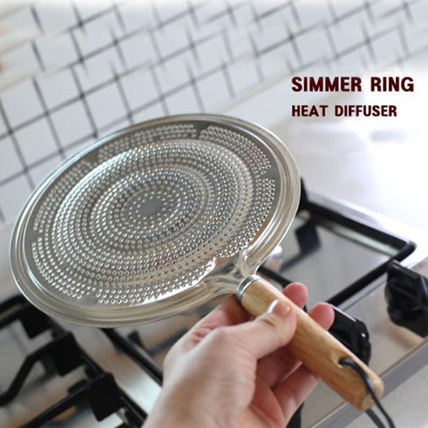 Heat Diffuser Wooden Handle Gas Electric Simmer Ring - Silver - Shop N Save