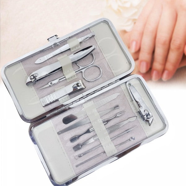 11 Pcs Stainless Steel Nail Clippers Kit with Case - Silver - Much My