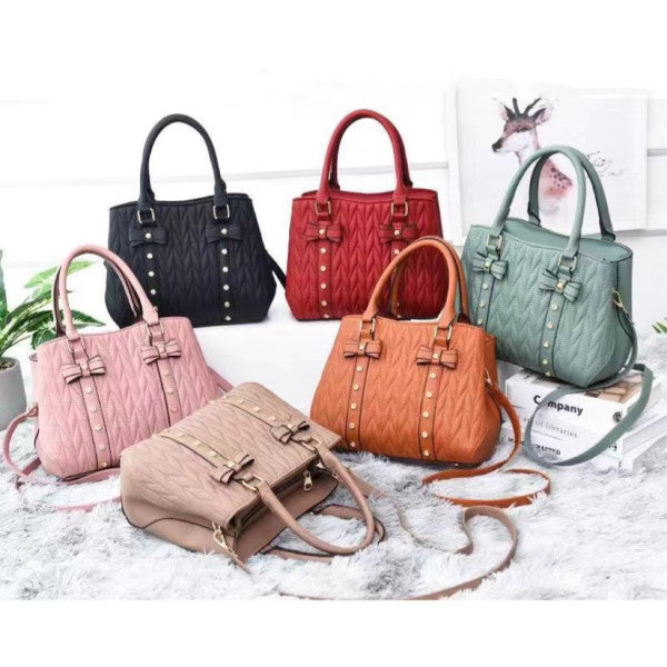 Geometric Embossed Large Fashion Bow Handbag - Light Pink - Shop N Save