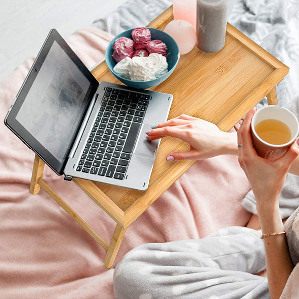 Multifunction Bamboo Folding With Legs Laptop Breakfast Tray - Light Brown - Shop N Save