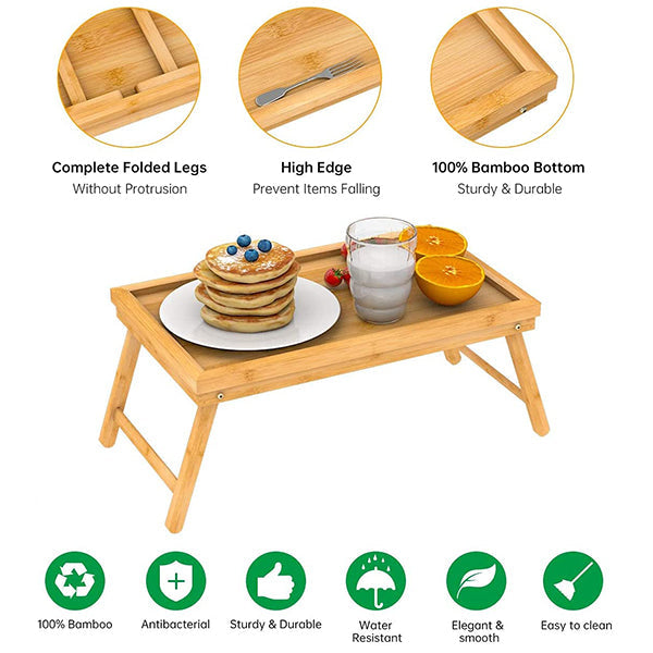 Multifunction Bamboo Folding With Legs Laptop Breakfast Tray - Light Brown - Shop N Save