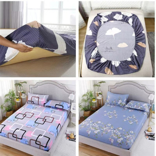 Elegant Floral Printed Elastic Easy Wear Bed Sheet Cover with 2 Pcs Pillow Cover Set - 150 x 200cm - Blue