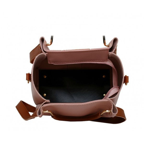 Fashionable Pink Stripe Handbags Set for Women 4 Pieces of Synthetic Shopping Bags with Zipper Closure and Double Handles