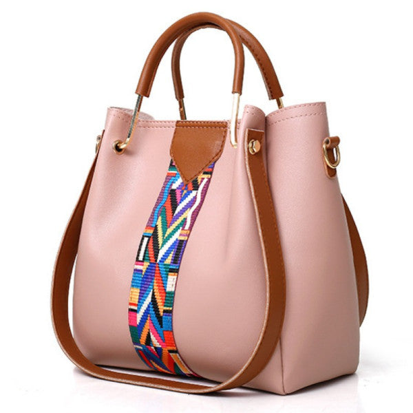 Fashionable Pink Stripe Handbags Set for Women 4 Pieces of Synthetic Shopping Bags with Zipper Closure and Double Handles