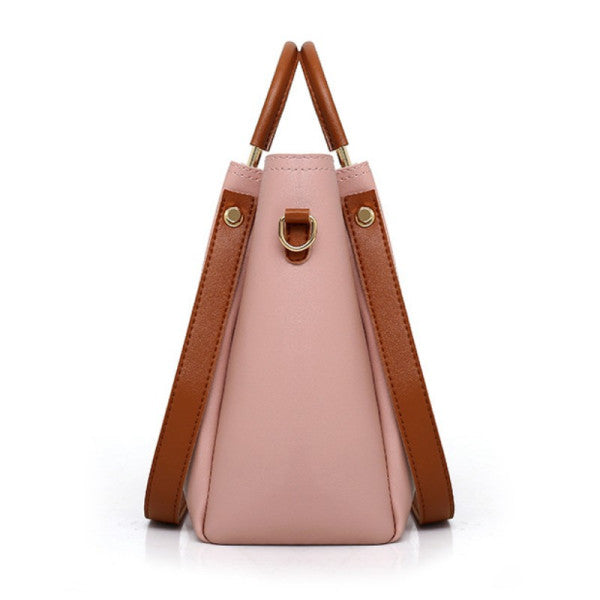 Fashionable Pink Stripe Handbags Set for Women 4 Pieces of Synthetic Shopping Bags with Zipper Closure and Double Handles