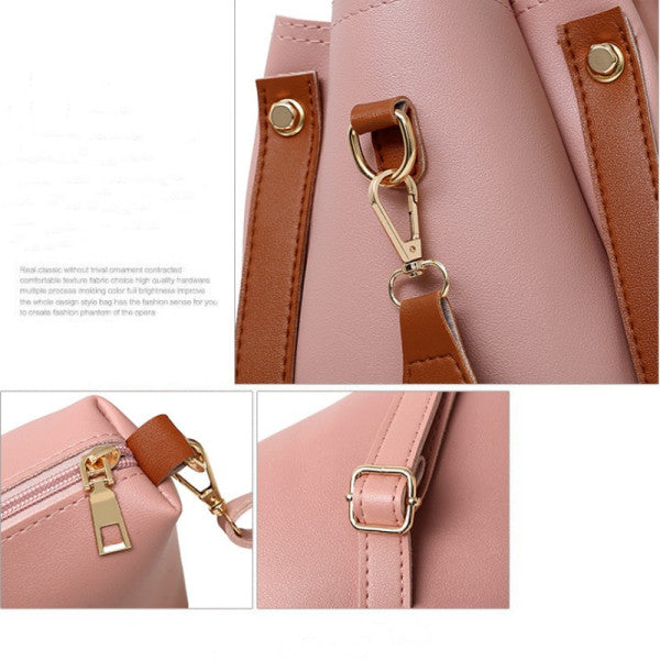 Fashionable Pink Stripe Handbags Set for Women 4 Pieces of Synthetic Shopping Bags with Zipper Closure and Double Handles