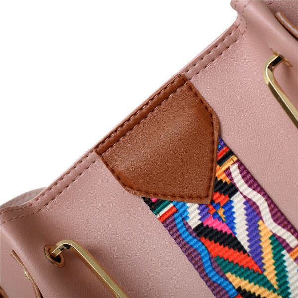 Fashionable Pink Stripe Handbags Set for Women 4 Pieces of Synthetic Shopping Bags with Zipper Closure and Double Handles