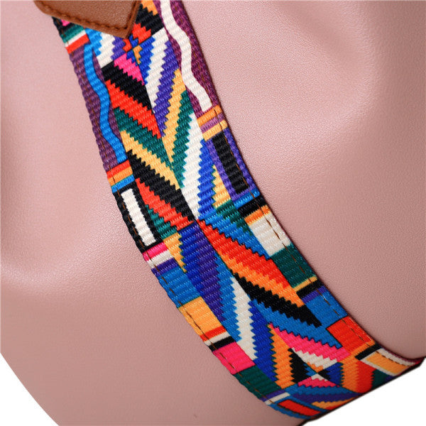 Fashionable Pink Stripe Handbags Set for Women 4 Pieces of Synthetic Shopping Bags with Zipper Closure and Double Handles